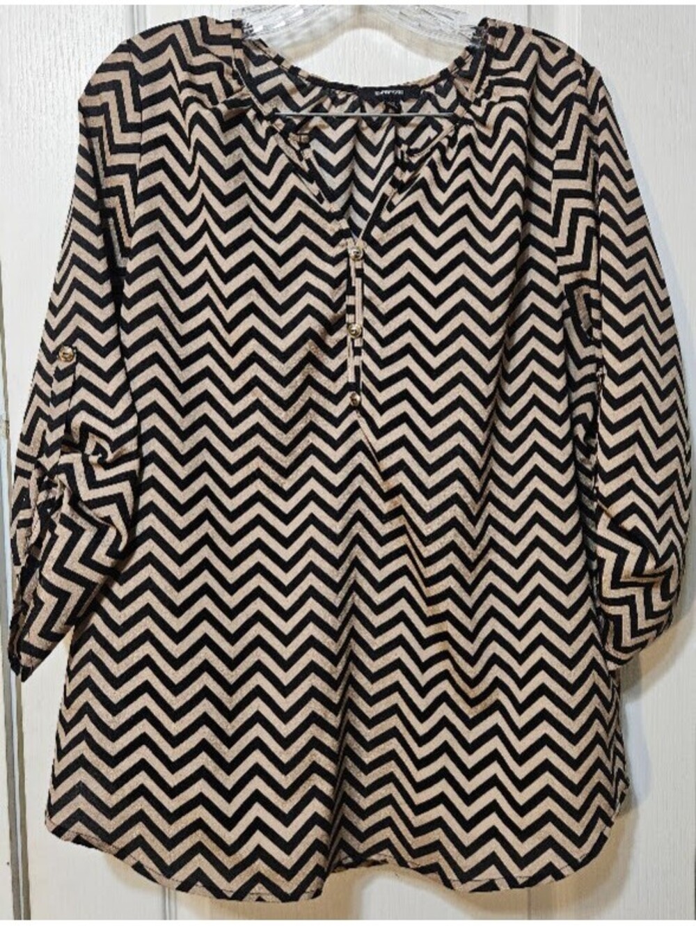 Espresso Chevron Blouse Size Large Brown & Black Fall Classic